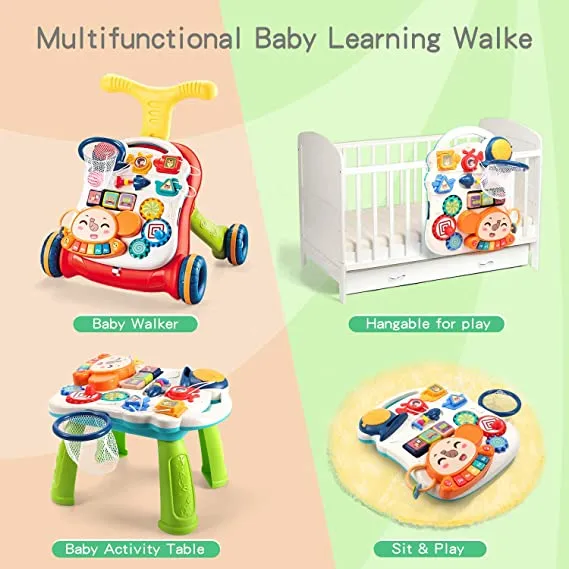 CUTE STONE Sit-to-Stand Learning Walker, 2 in 1 Baby Walker, Kids Early Educational Activity Center, Multifunctional Removable Play Panel, Baby Music Learning Toy Gift for Infant Boys Girls - Retails $80 