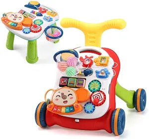 CUTE STONE Sit-to-Stand Learning Walker, 2 in 1 Baby Walker, Kids Early Educational Activity Center, Multifunctional Removable Play Panel, Baby Music Learning Toy Gift for Infant Boys Girls - Retails $80 