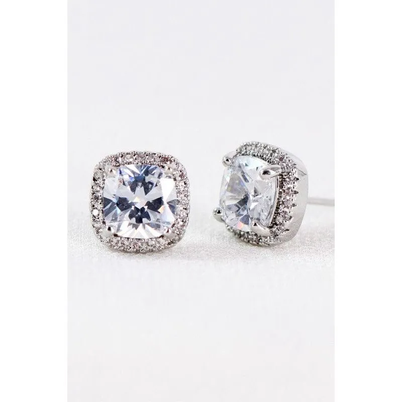 Dainty cubic zirconia square stud earrings