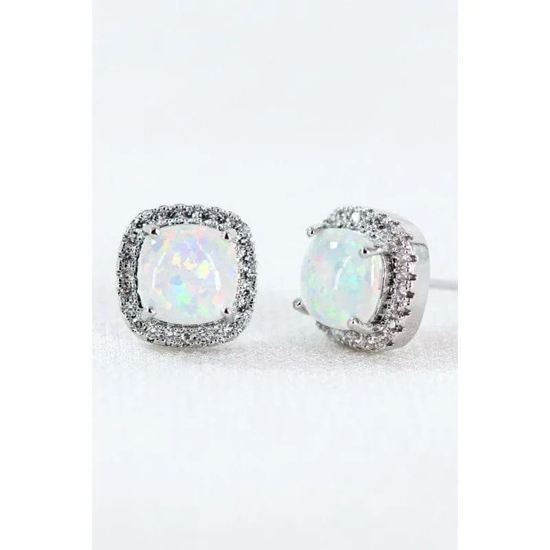Dainty opal square stud earrings