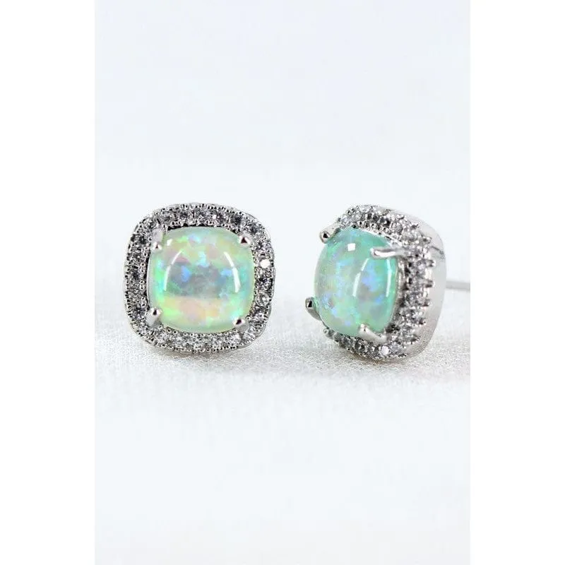 Dainty opal square stud earrings