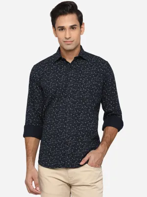 Dark Blue Printed Slim Fit Casual Shirt | JadeBlue
