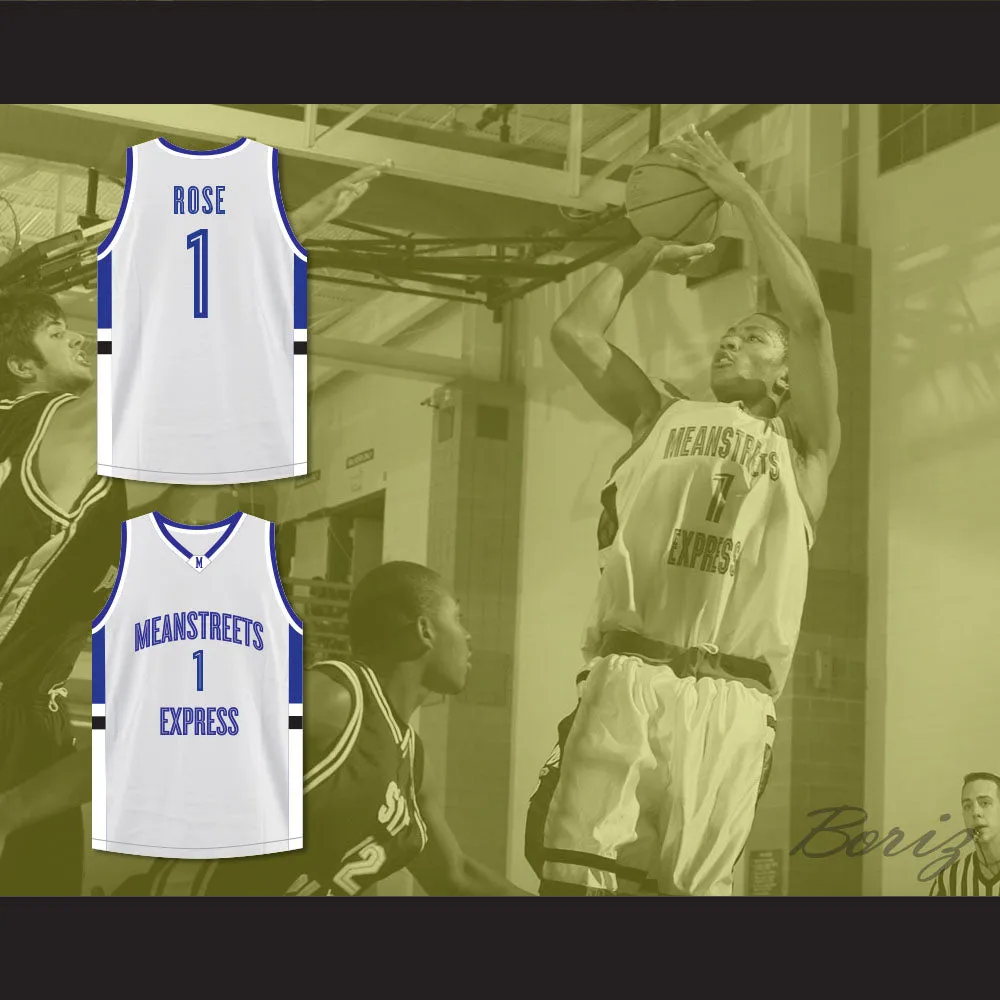 Derrick Rose 1 Mean Streets Express AAU White/Blue Basketball Jersey