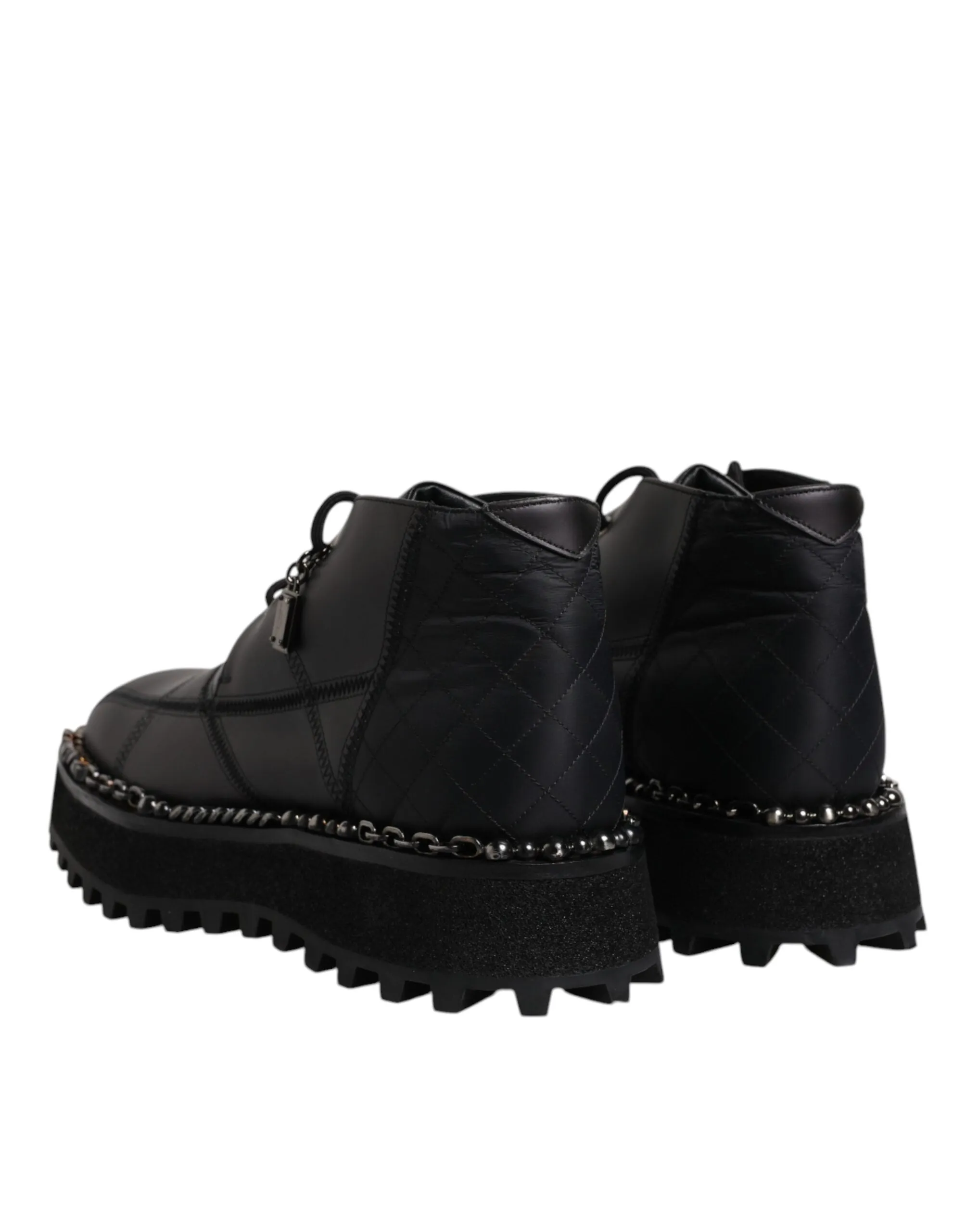 Dolce&Gabbana Men Black Ankle Shoes Leather Lace Up Casual Wedge Boots Sz EUR 44