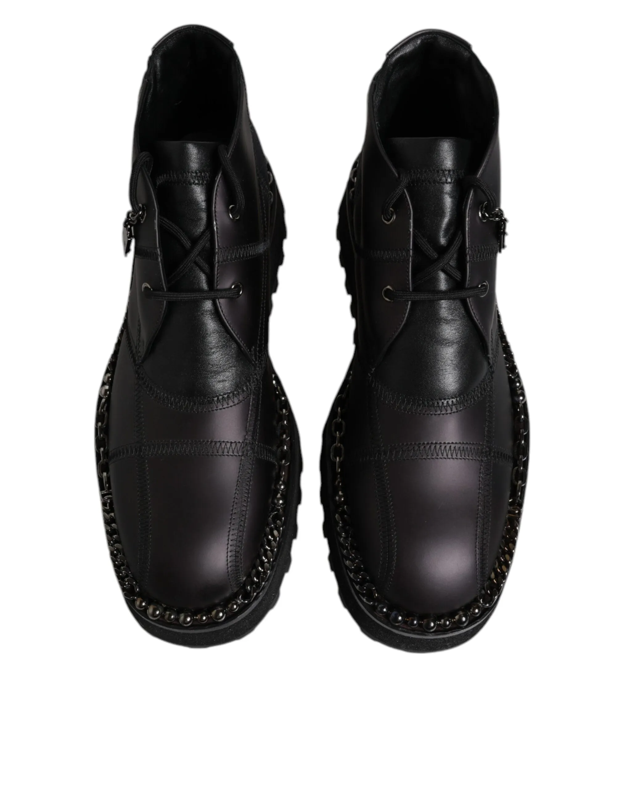 Dolce&Gabbana Men Black Ankle Shoes Leather Lace Up Casual Wedge Boots Sz EUR 44