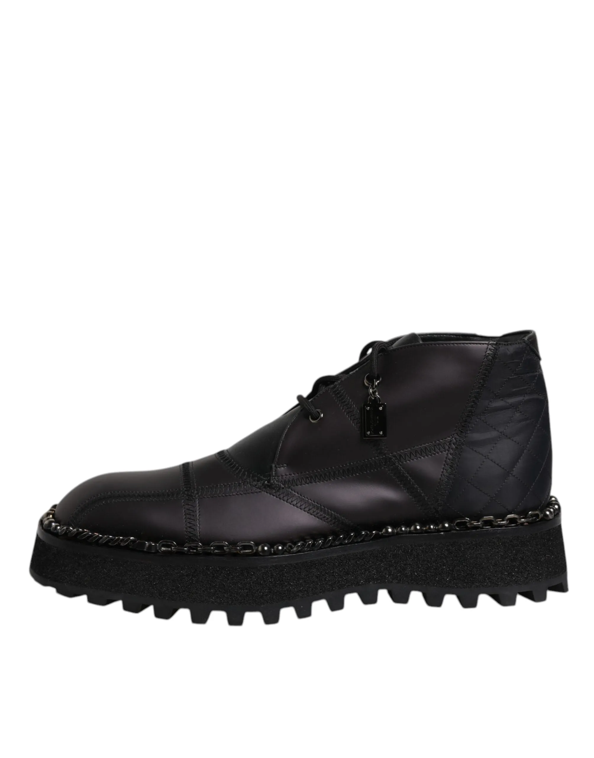 Dolce&Gabbana Men Black Ankle Shoes Leather Lace Up Casual Wedge Boots Sz EUR 44