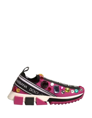 Dolce&Gabbana Sorrento Women Pink Sneakers Nylon Crystals Trainer Shoes EUR 37.5