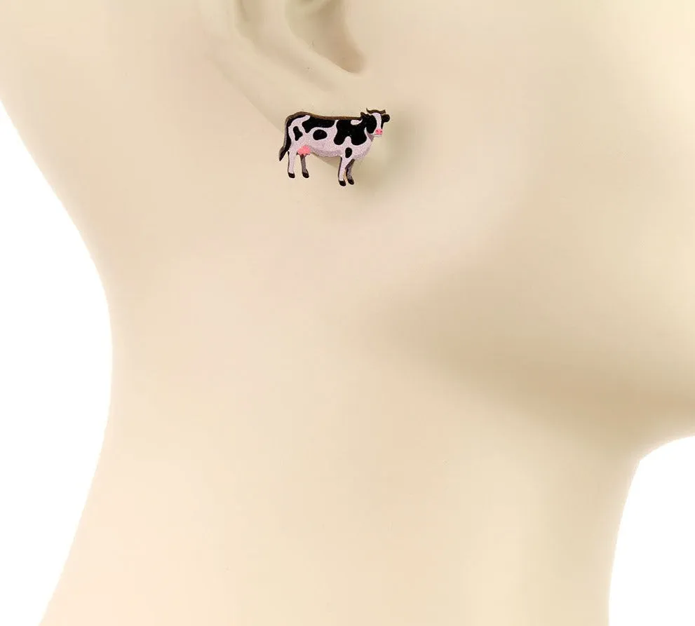 Down on the Farm Cow, Pig, Donkey Wooden Animal Stud Earrings Set