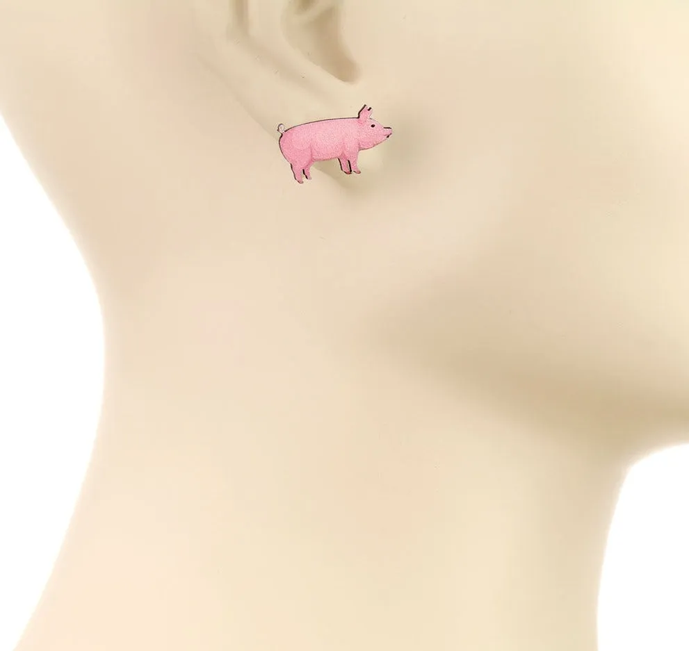 Down on the Farm Cow, Pig, Donkey Wooden Animal Stud Earrings Set