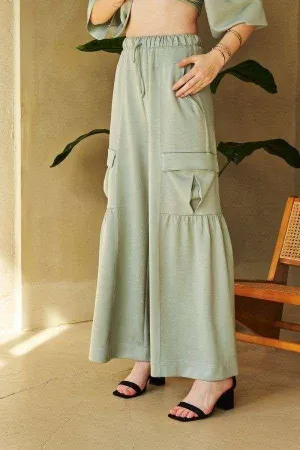 Drawstring Ruched Detail Wide Leg Pants