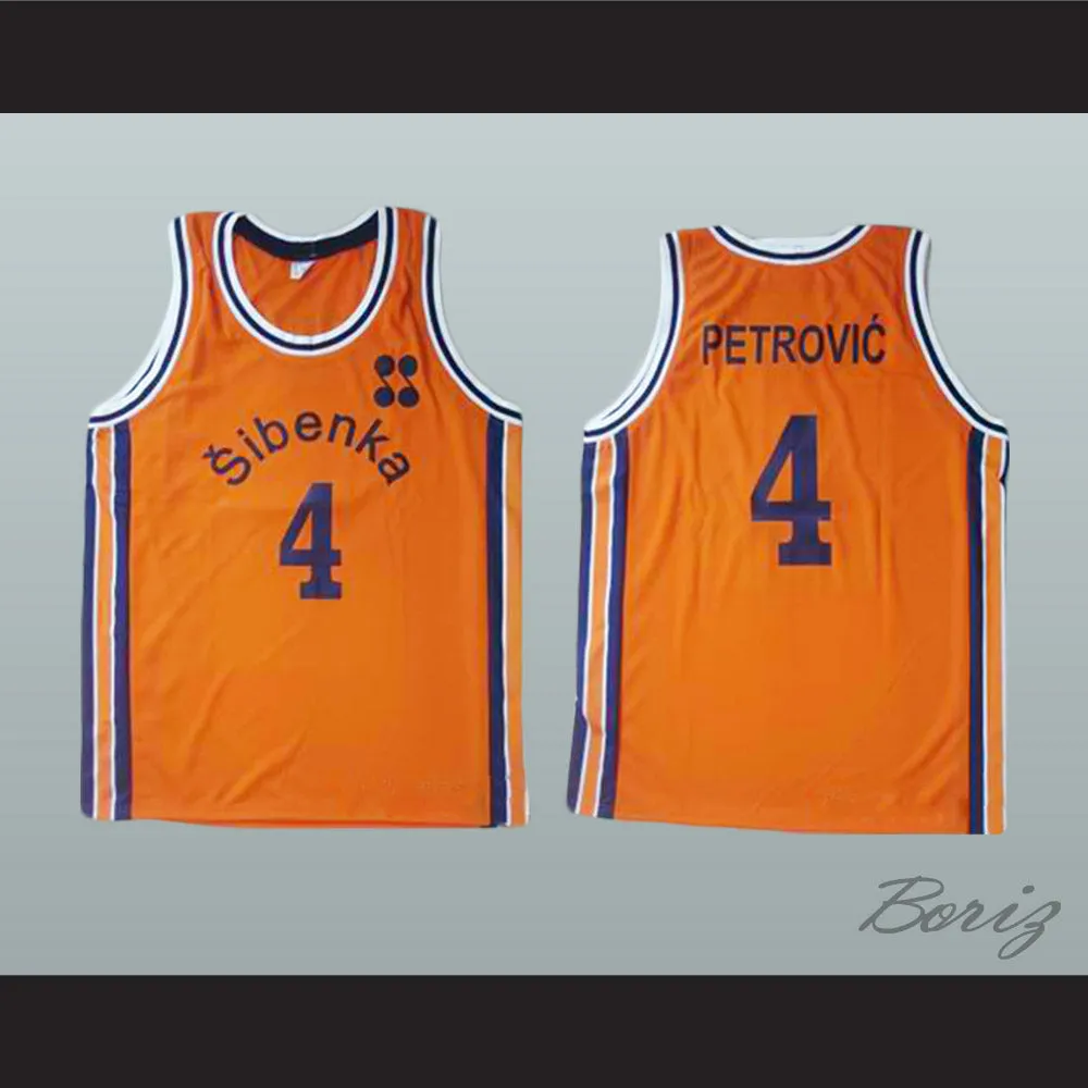 Drazen Petrovic 4 Retro European Orange Basketball Jersey