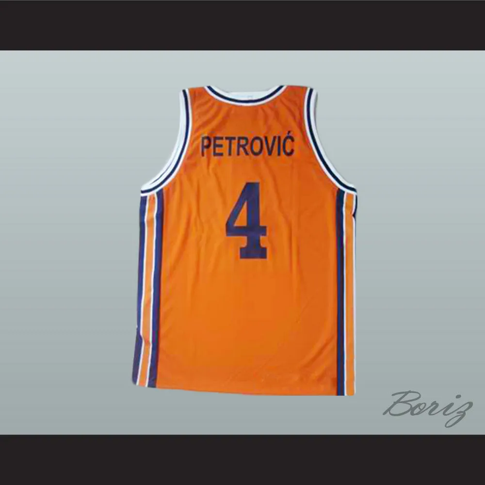 Drazen Petrovic 4 Retro European Orange Basketball Jersey