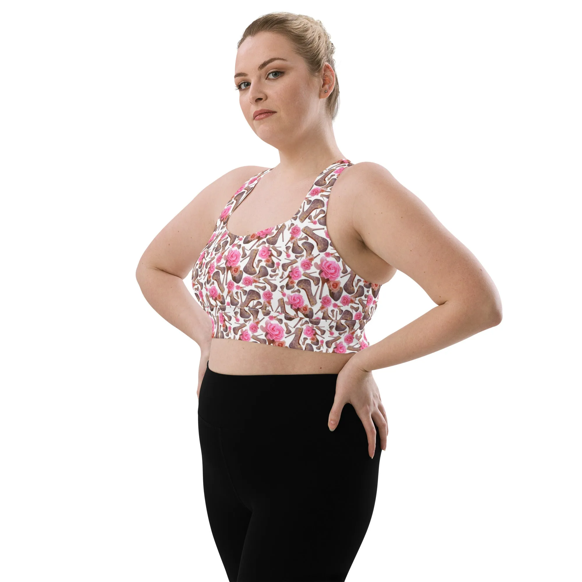 Dreamy Longline sports bra 'Rose pink flower'