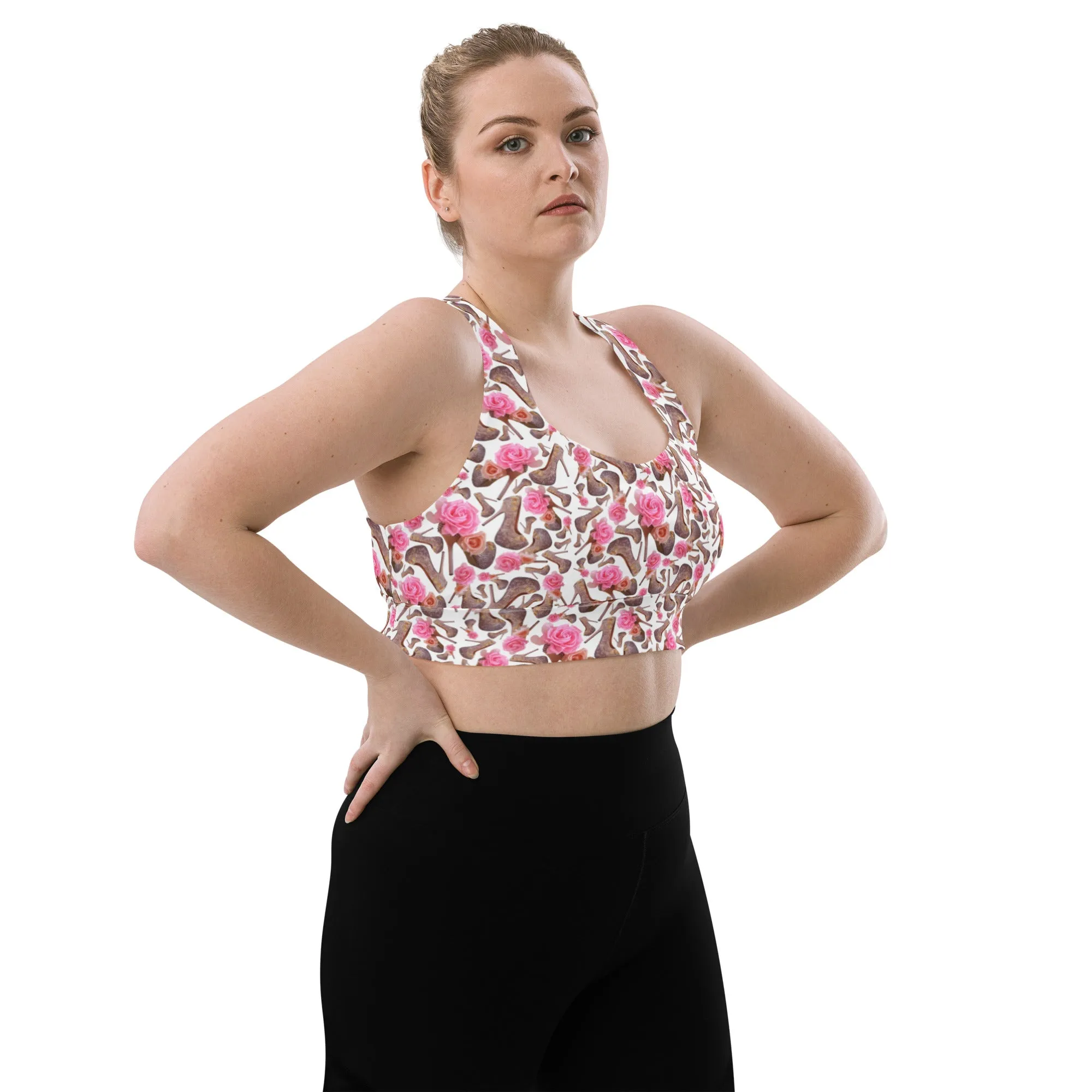 Dreamy Longline sports bra 'Rose pink flower'