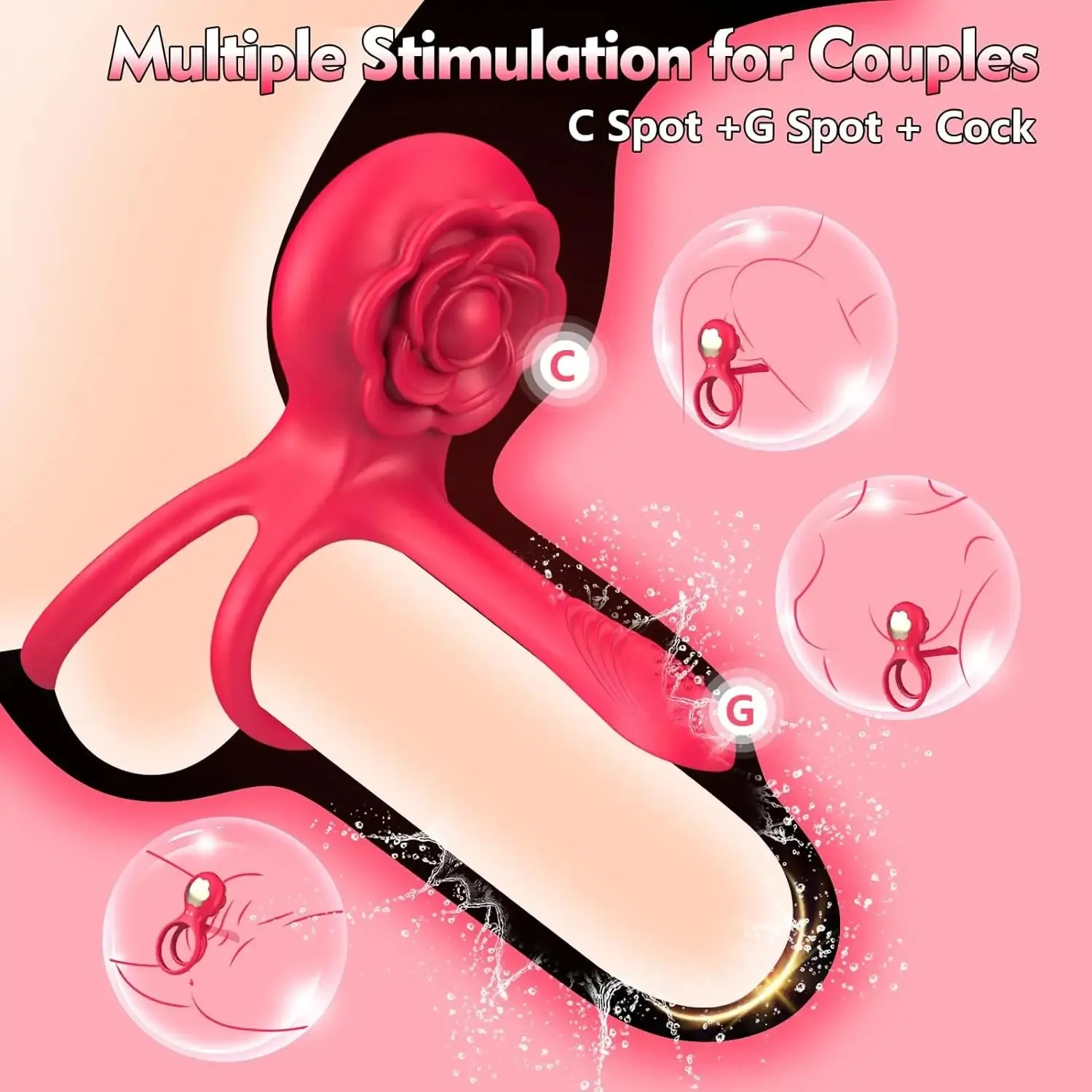 Dual Romance Double Penis Rings Combined with Rose Clitoral Stimulator