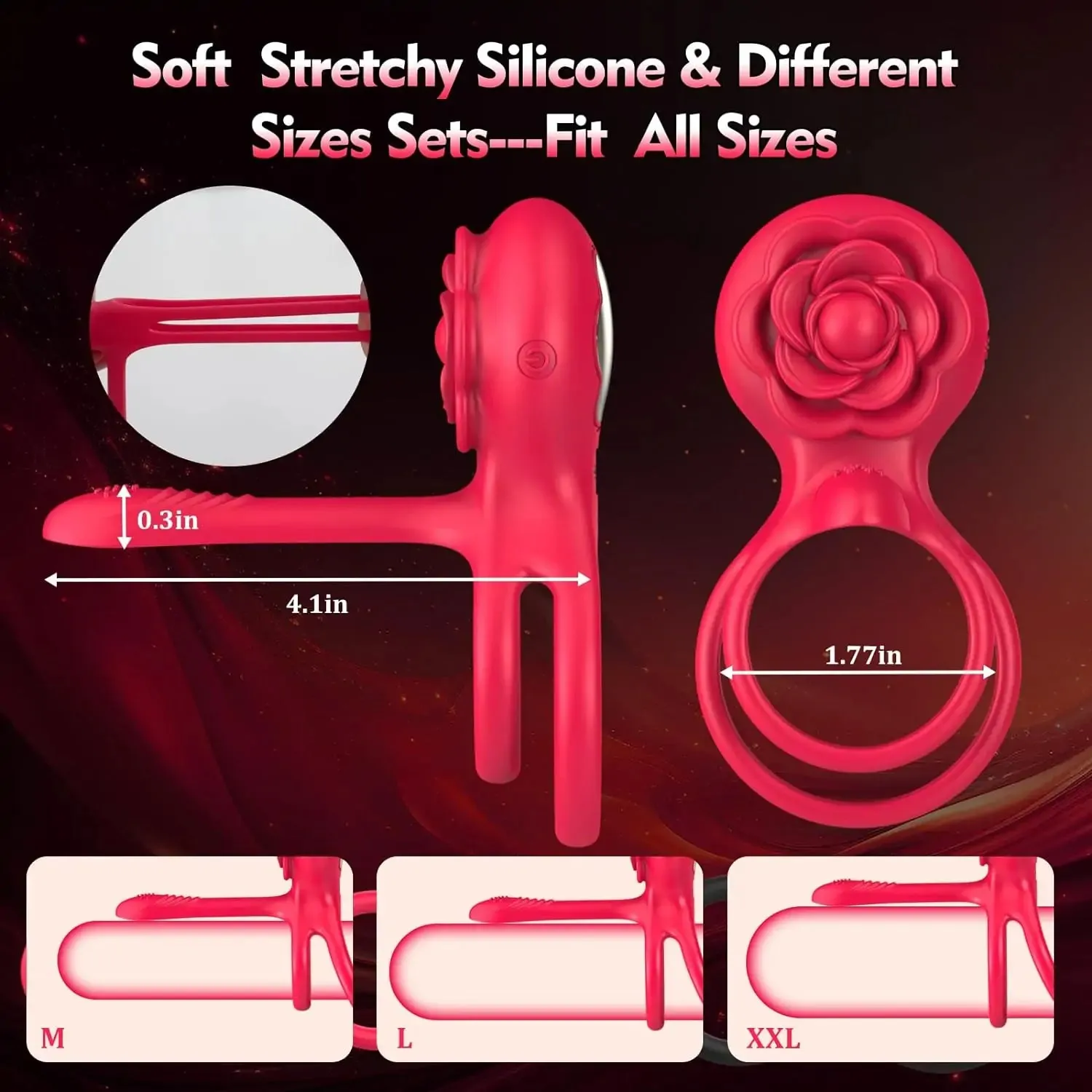 Dual Romance Double Penis Rings Combined with Rose Clitoral Stimulator