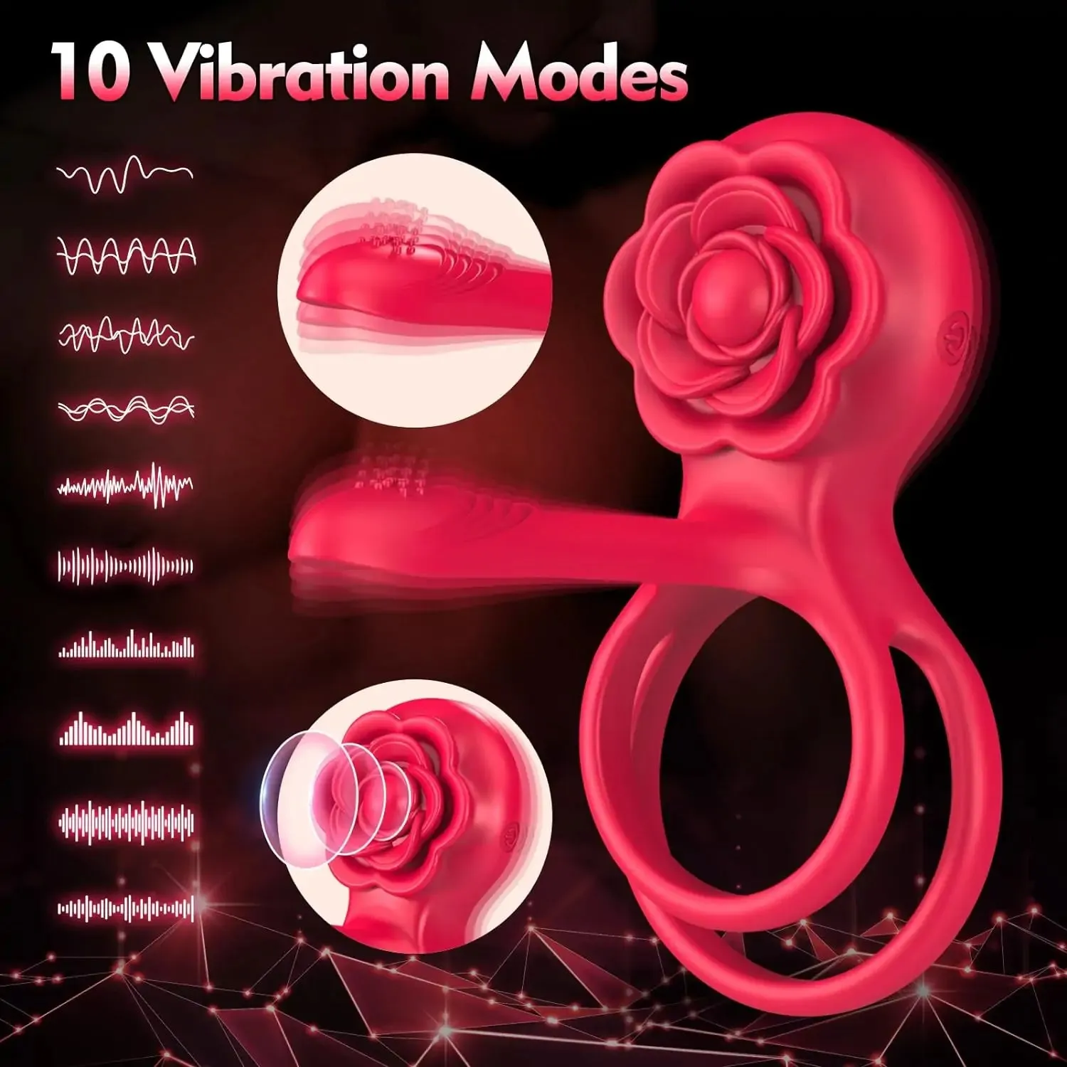 Dual Romance Double Penis Rings Combined with Rose Clitoral Stimulator