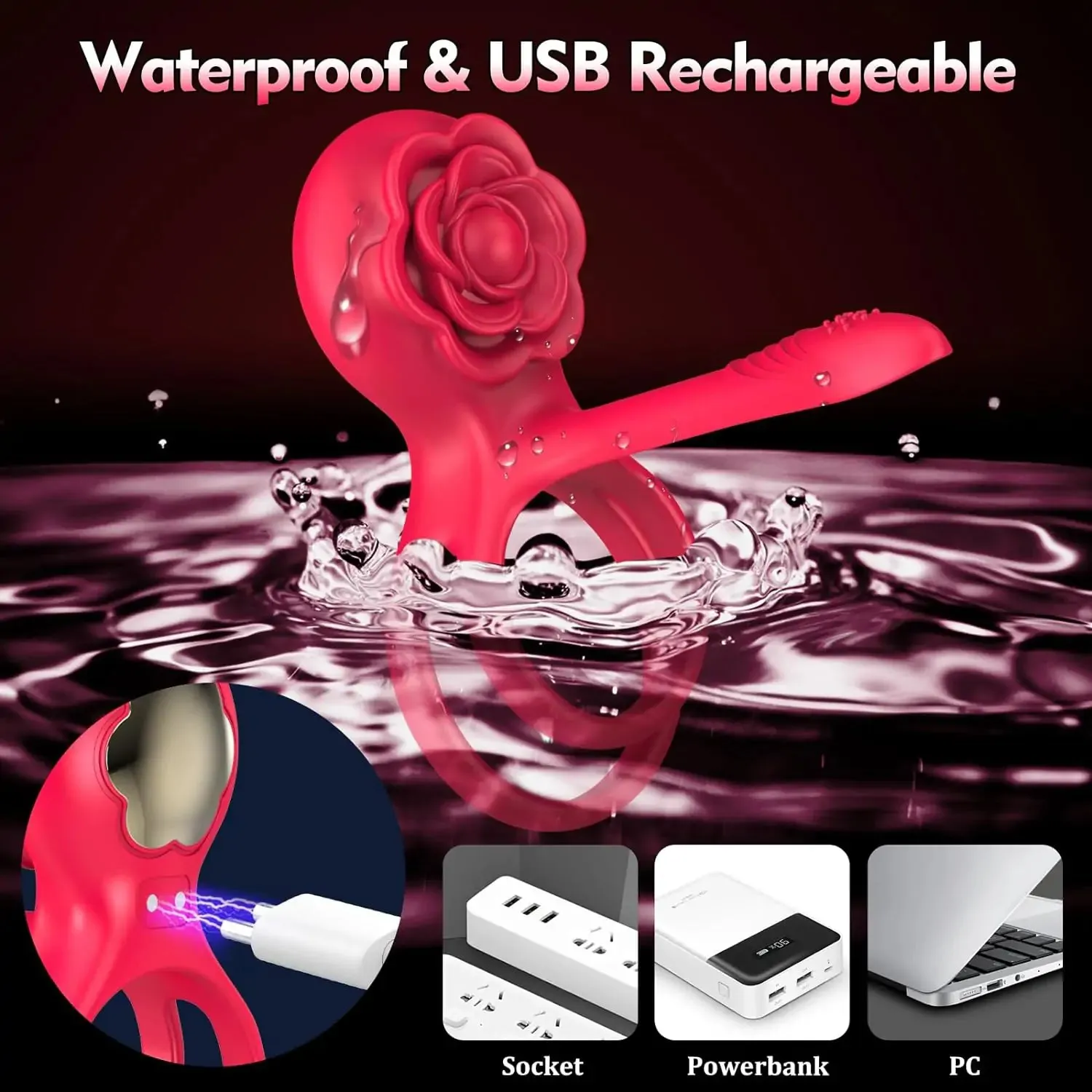 Dual Romance Double Penis Rings Combined with Rose Clitoral Stimulator