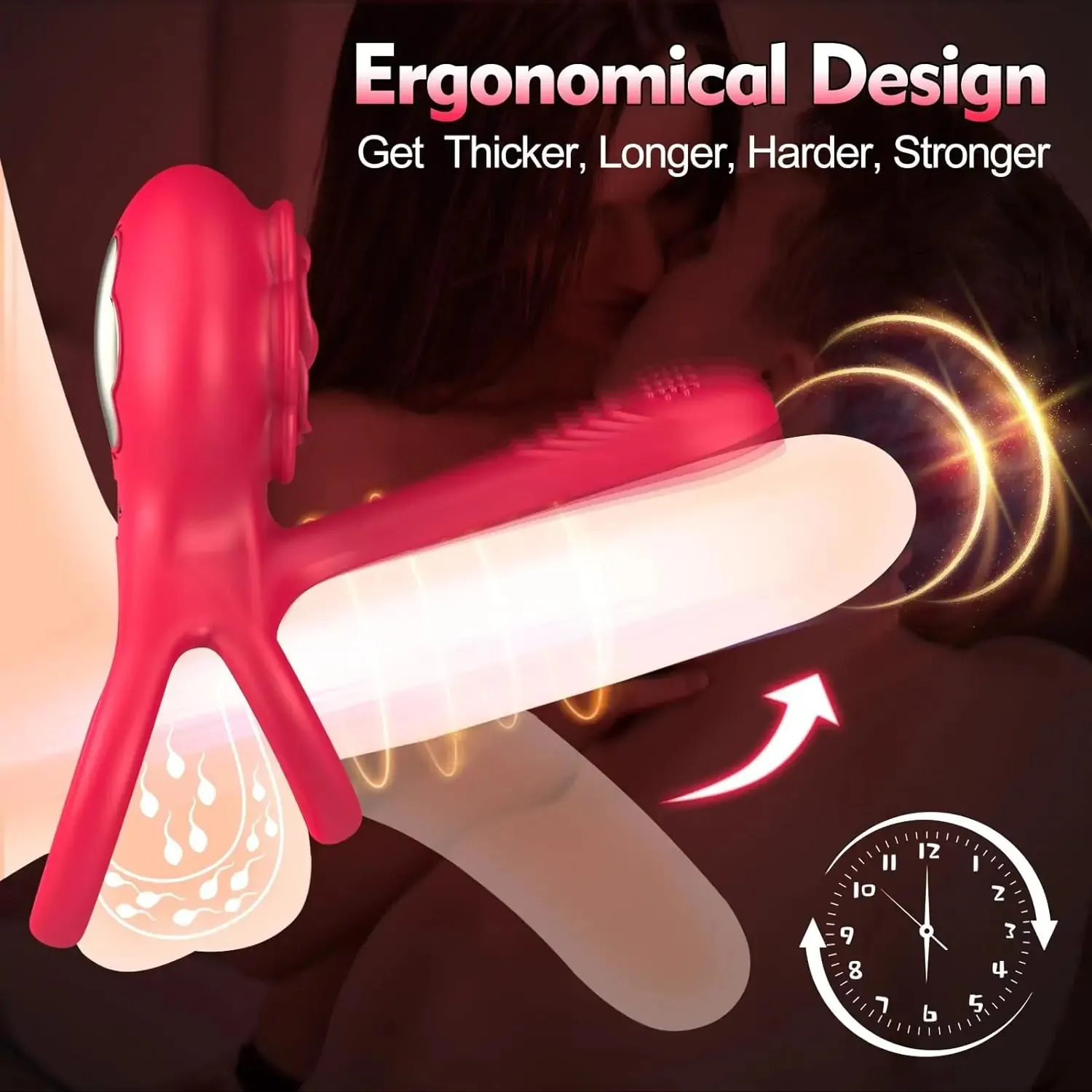Dual Romance Double Penis Rings Combined with Rose Clitoral Stimulator