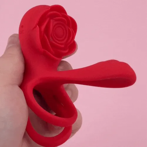 Dual Romance Double Penis Rings Combined with Rose Clitoral Stimulator