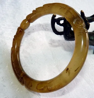 Dynasty Style "2 Dragons Play Pearl" Chinese Jade Bangle Bracelet 64.5 mm (DC151)