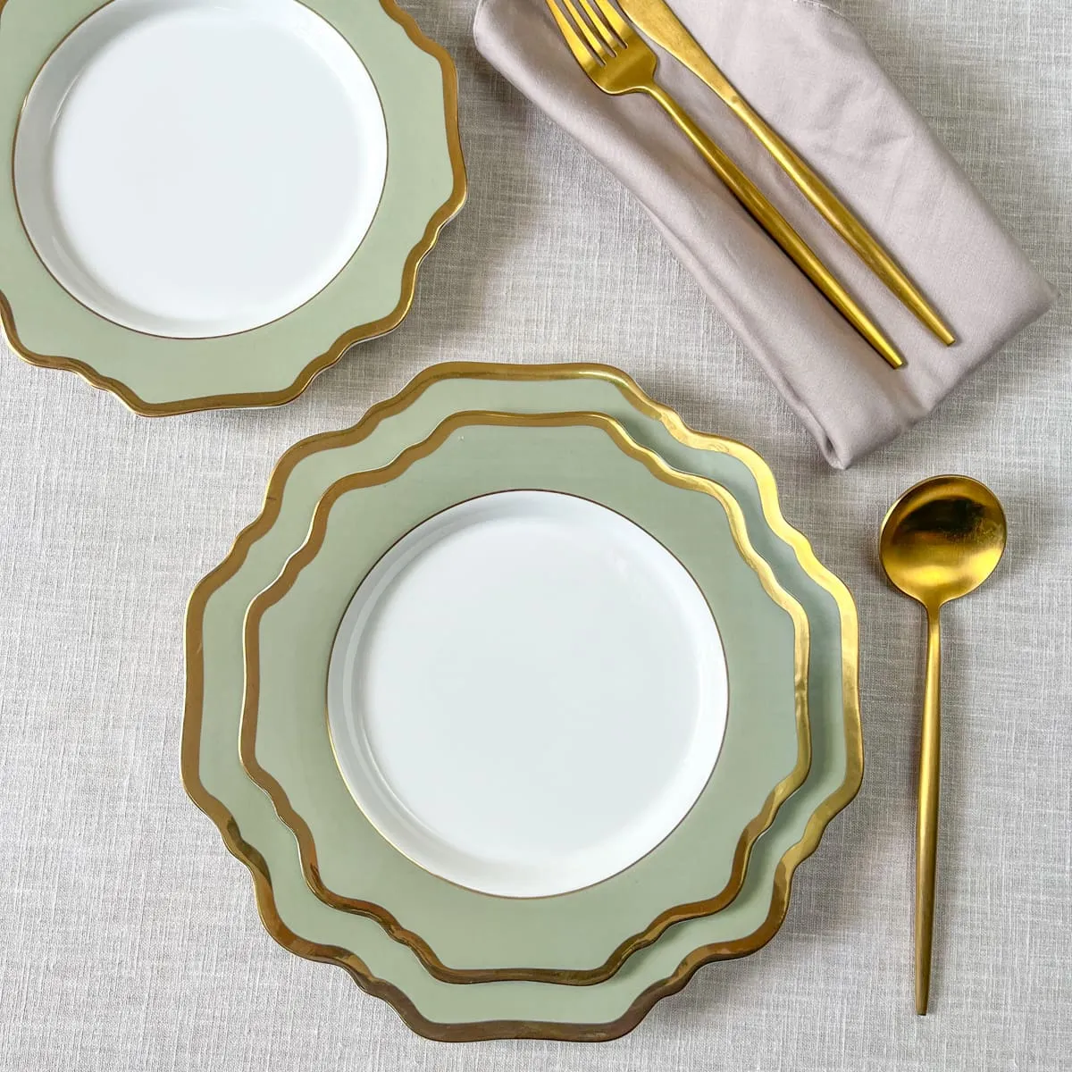 Edit House & Home-Home Artisan Emeraude Green Porcelain Dinner Plate with Gold Rim  Set of 2