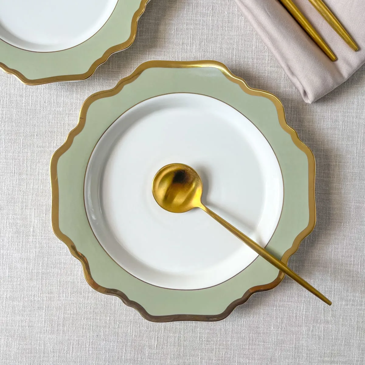 Edit House & Home-Home Artisan Emeraude Green Porcelain Dinner Plate with Gold Rim  Set of 2