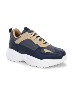 EL PASO Men Blue Faux Leather Casual Lace Up Sneakers