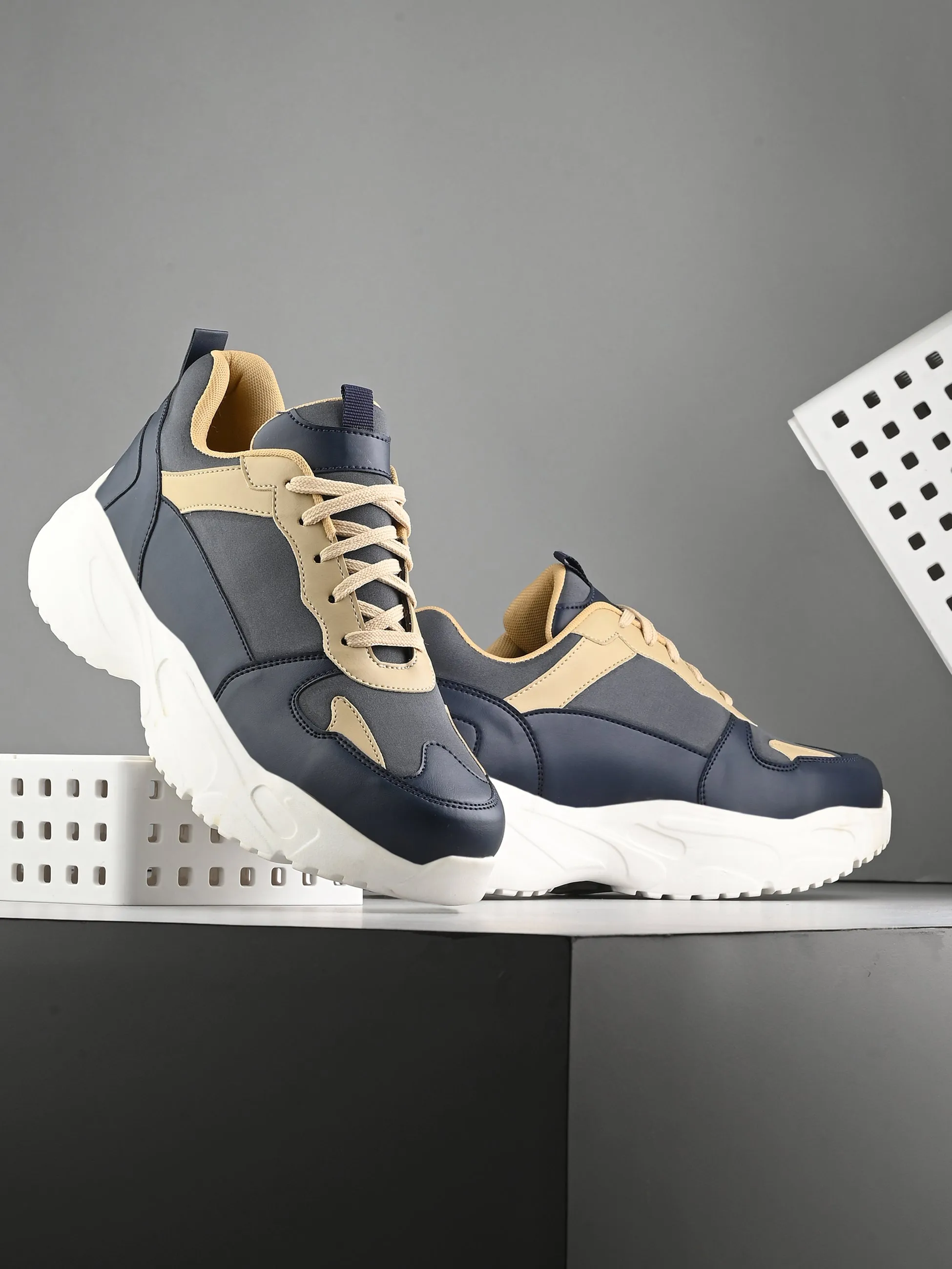 EL PASO Men Blue Faux Leather Casual Lace Up Sneakers