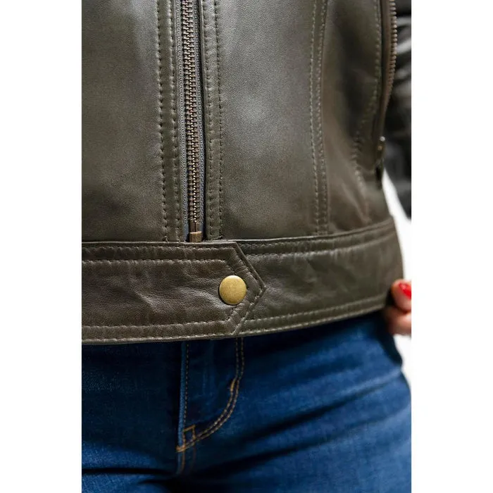Favorite - Women's Fashion Leather Jacket (Army Green)