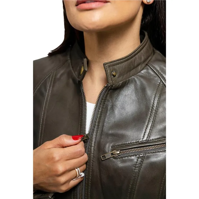 Favorite - Women's Fashion Leather Jacket (Army Green)