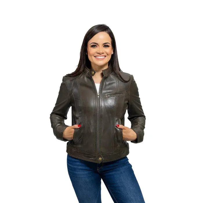 Favorite - Women's Fashion Leather Jacket (Army Green)