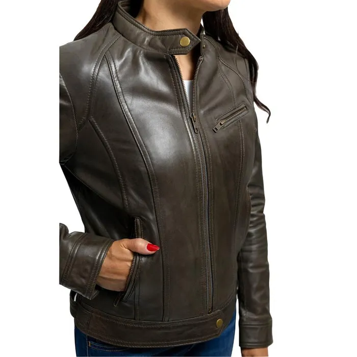 Favorite - Women's Fashion Leather Jacket (Army Green)