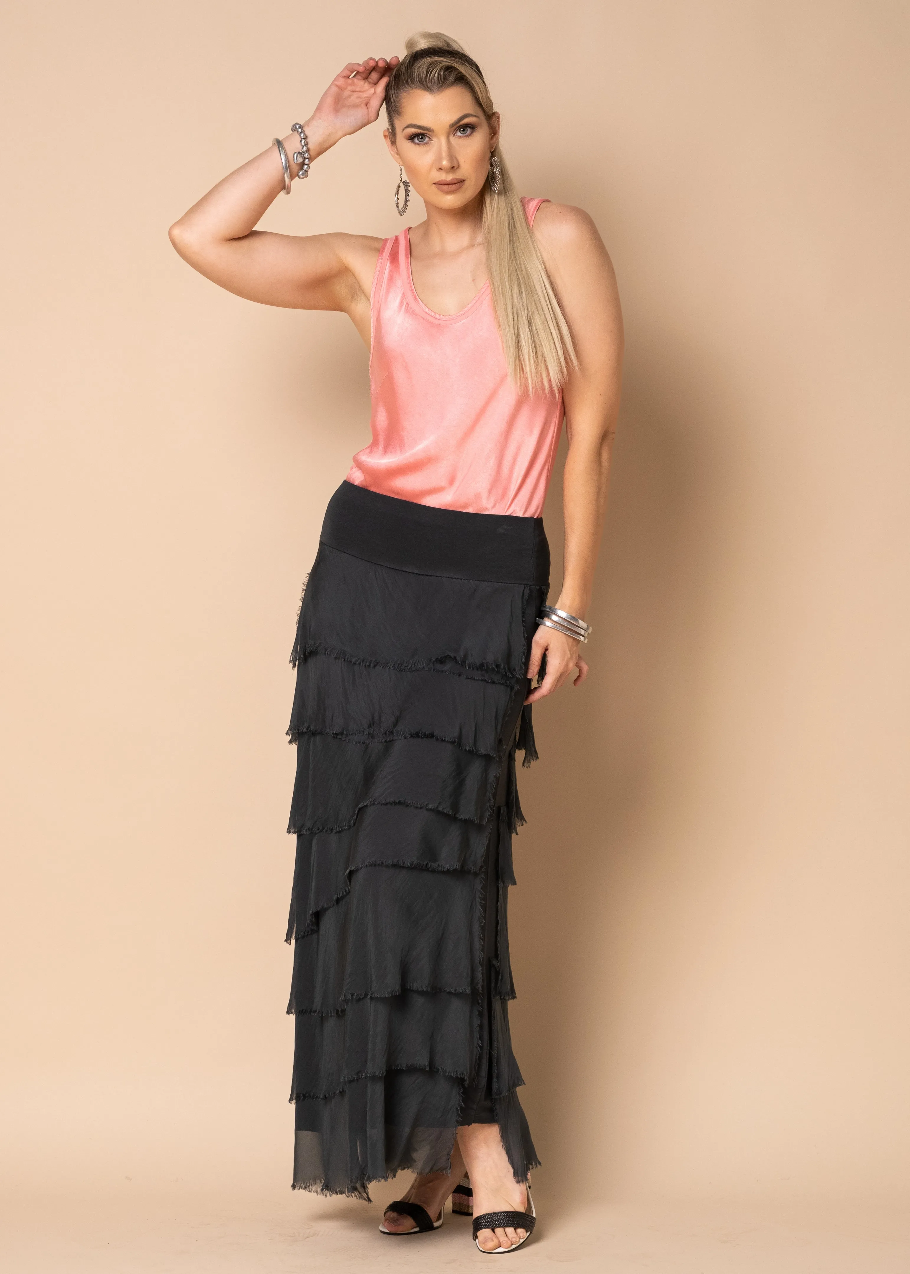 Fifi Silk Skirt in Granite