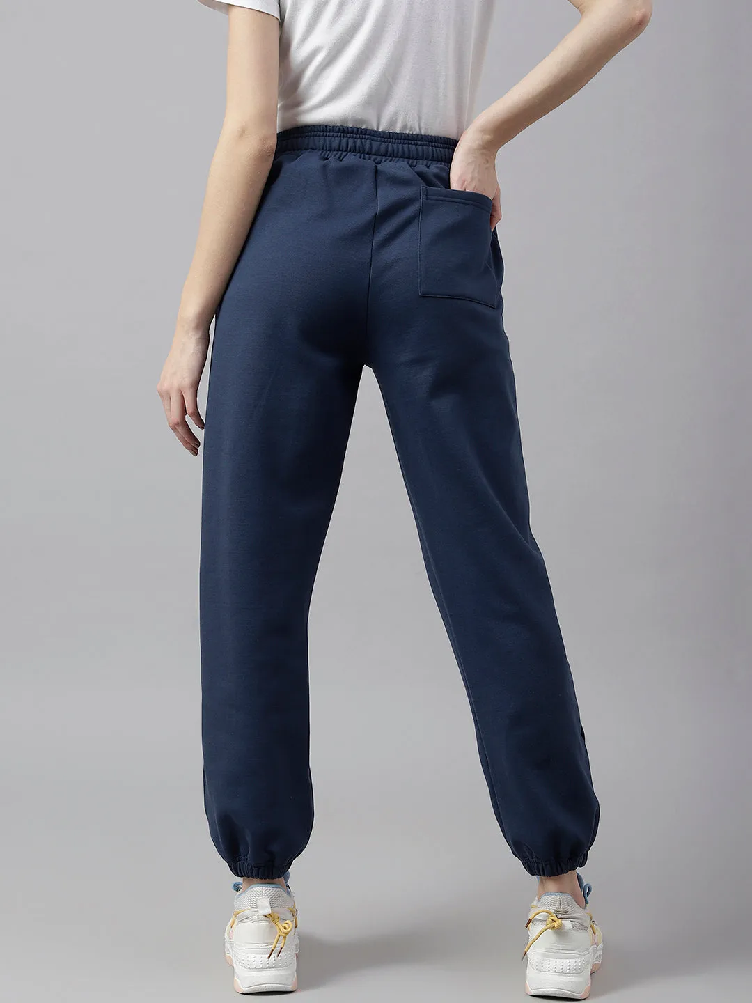 Fitkin Women Blue Solid Oversized Fleece Jogger Pants