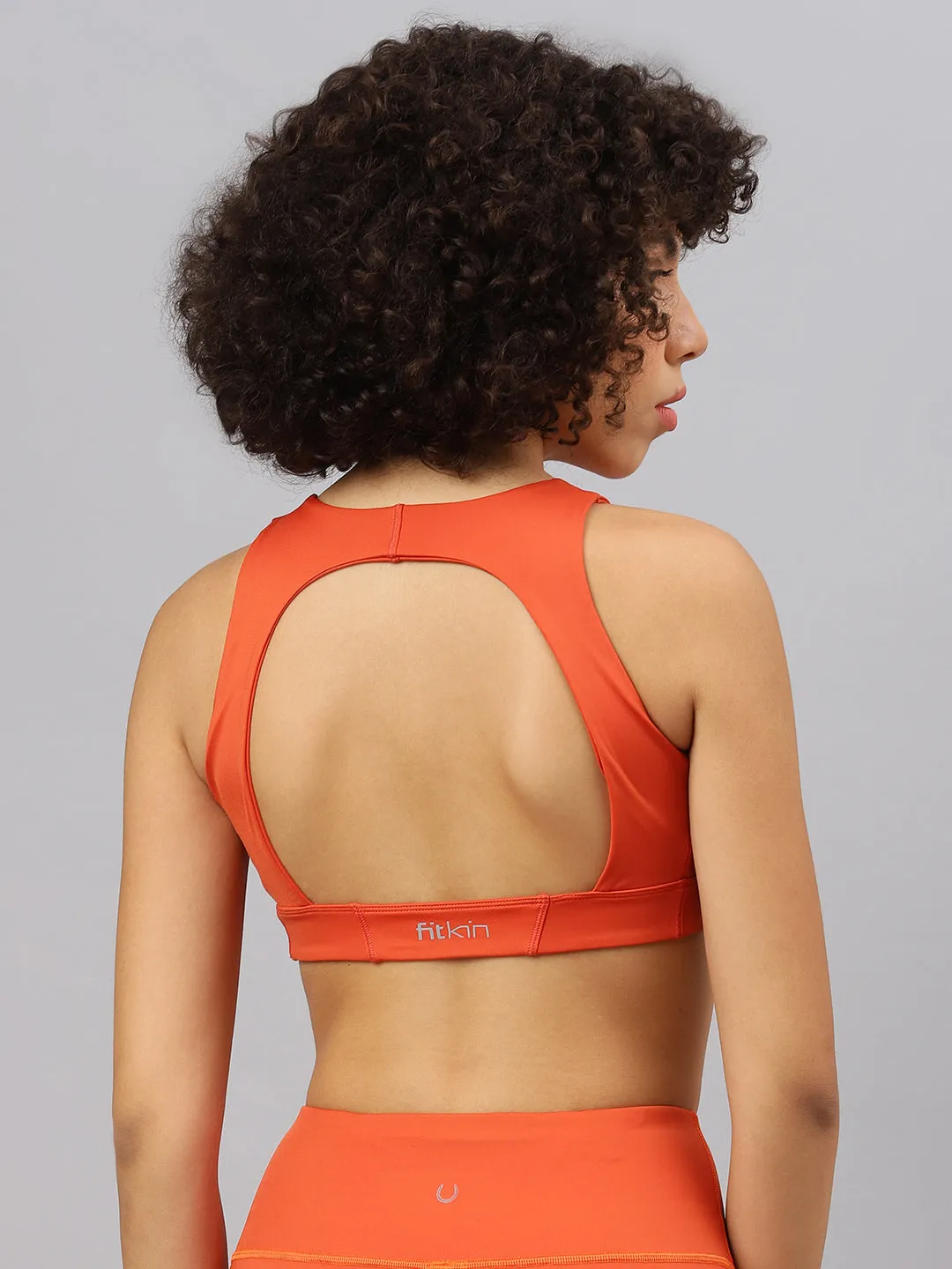 Fitkin Women's Rust Front Zipper Sports Bra