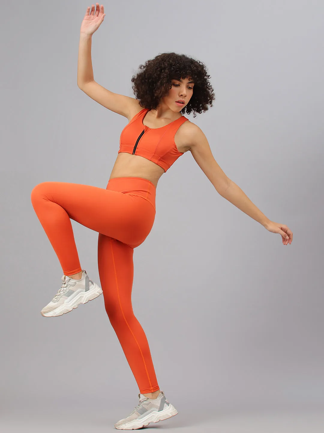 Fitkin Women's Rust Front Zipper Sports Bra