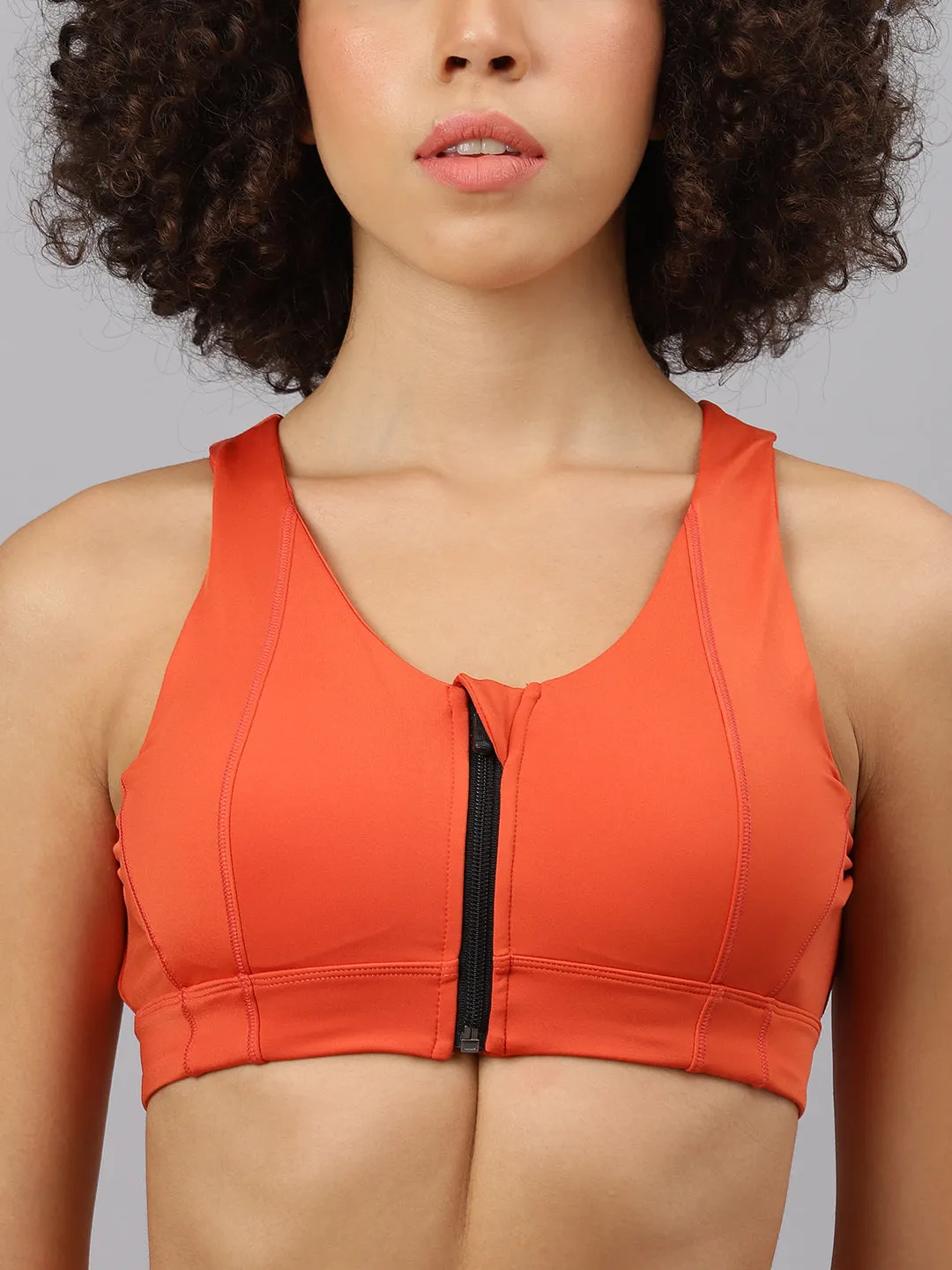 Fitkin Women's Rust Front Zipper Sports Bra