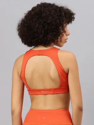 Fitkin Women's Rust Front Zipper Sports Bra