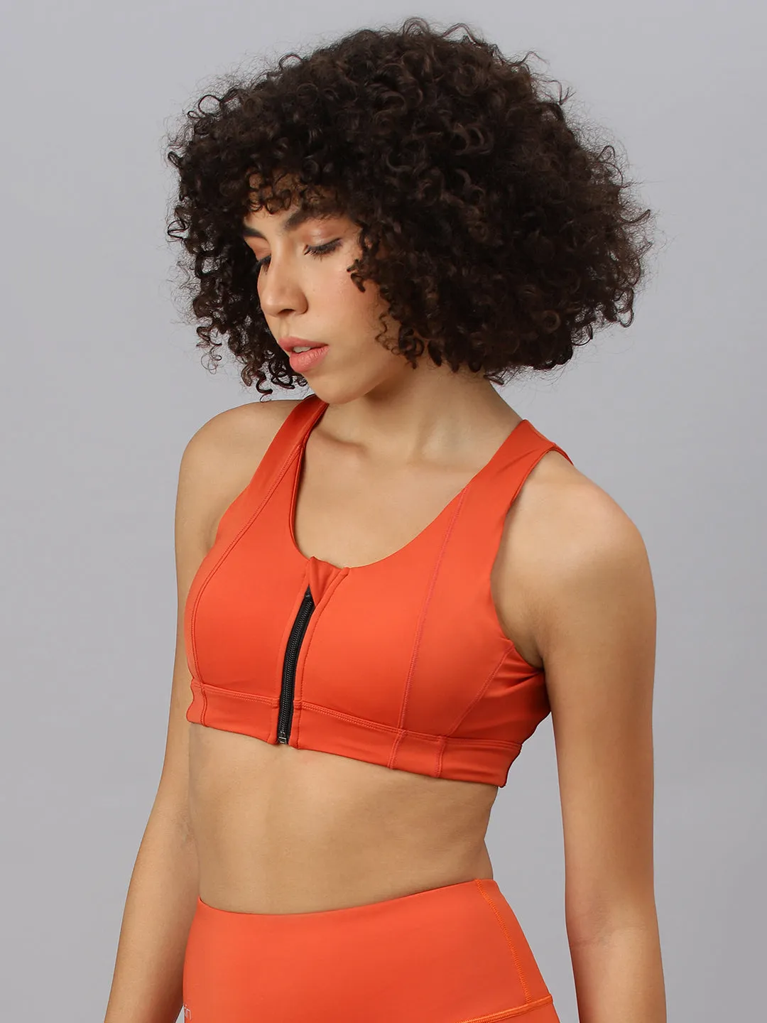 Fitkin Women's Rust Front Zipper Sports Bra