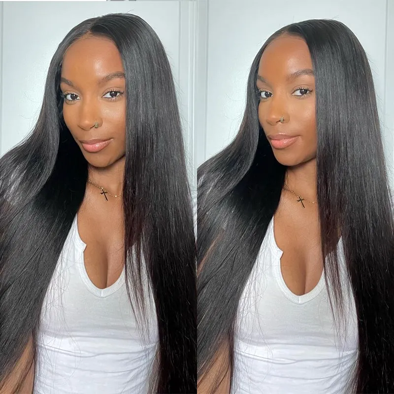 Flash Sale 4x4 Transparent Lace Closure Wig Straight Natural Black 150% Density