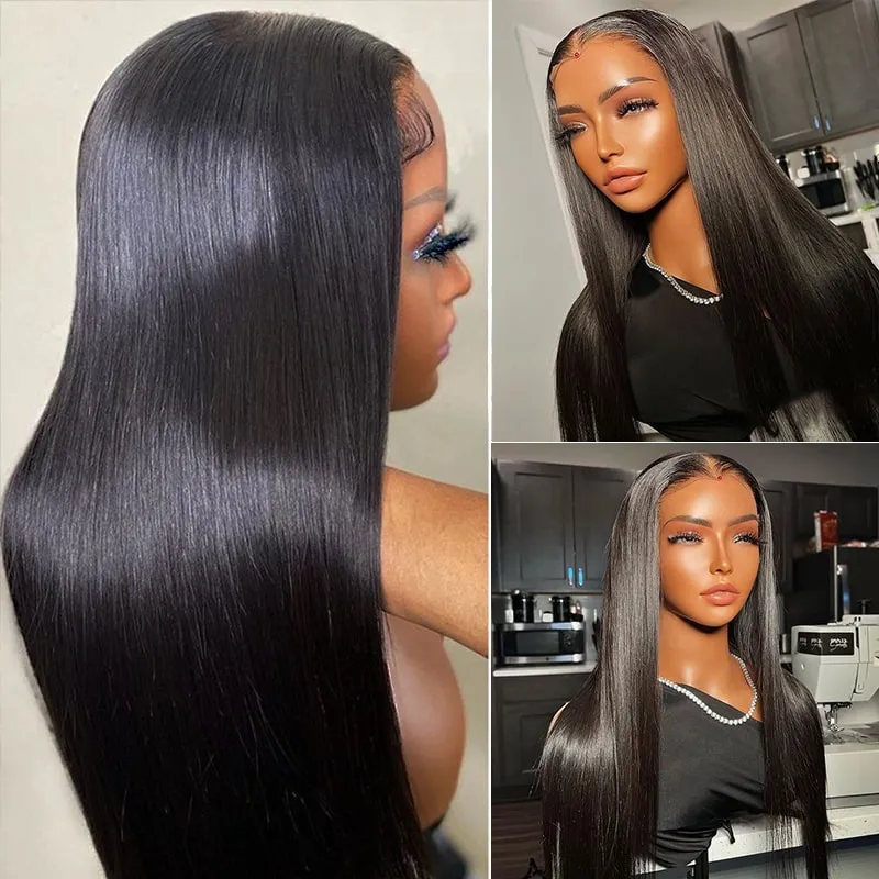 Flash Sale 4x4 Transparent Lace Closure Wig Straight Natural Black 150% Density