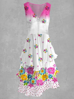 Floral Print V Neck Retro Chic Midi Dress