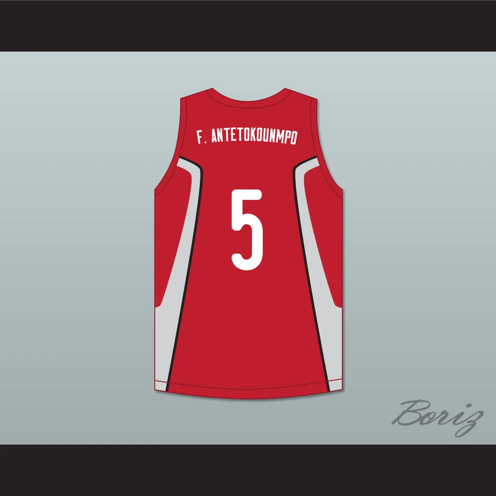 Francis Antetokounmpo 5 Filathlitikos A.O Zografou B.C. Red Basketball Jersey 2