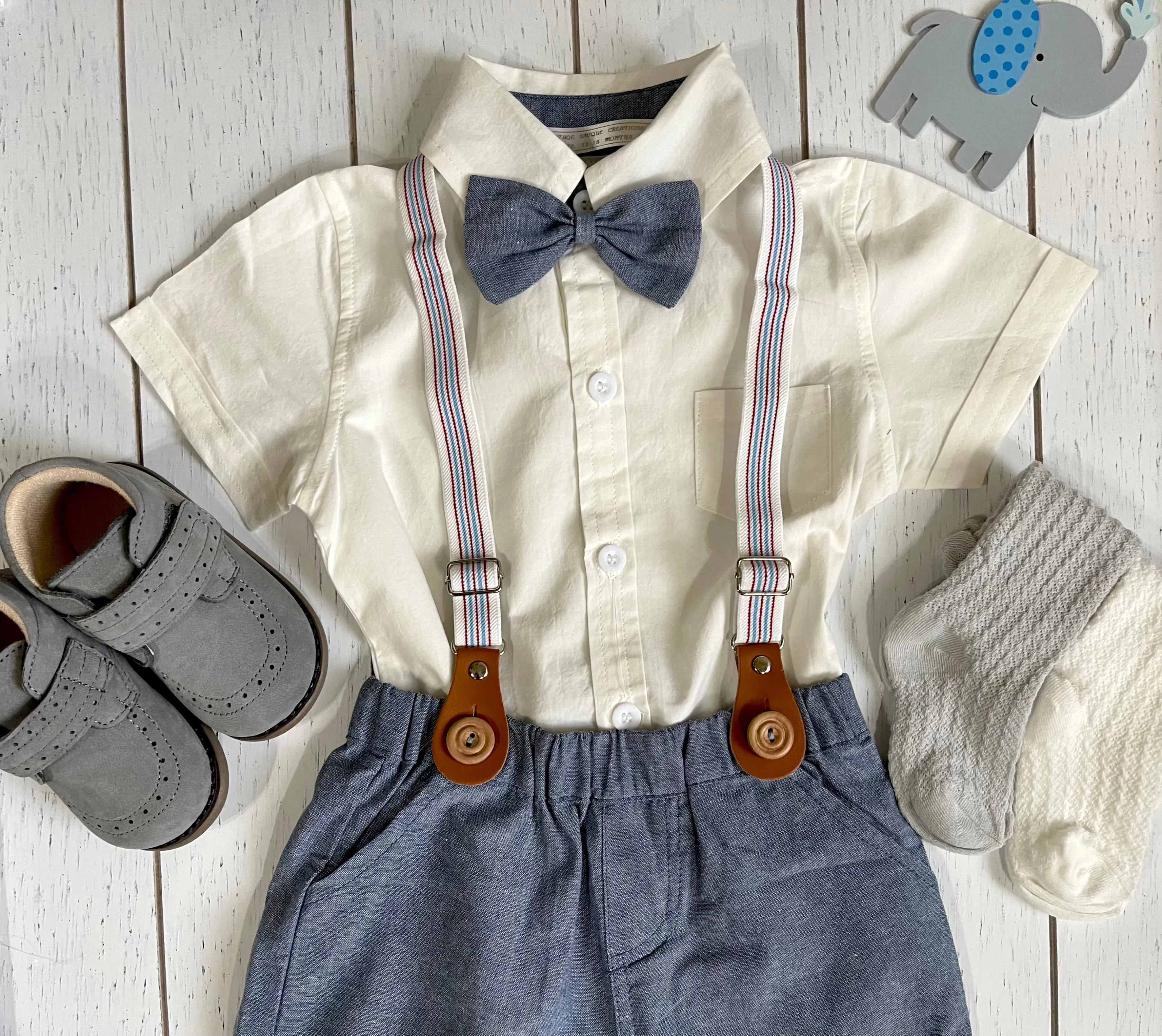 Gentlemen Gray Short With Bowtie and White Shirt Boy Outfit Set