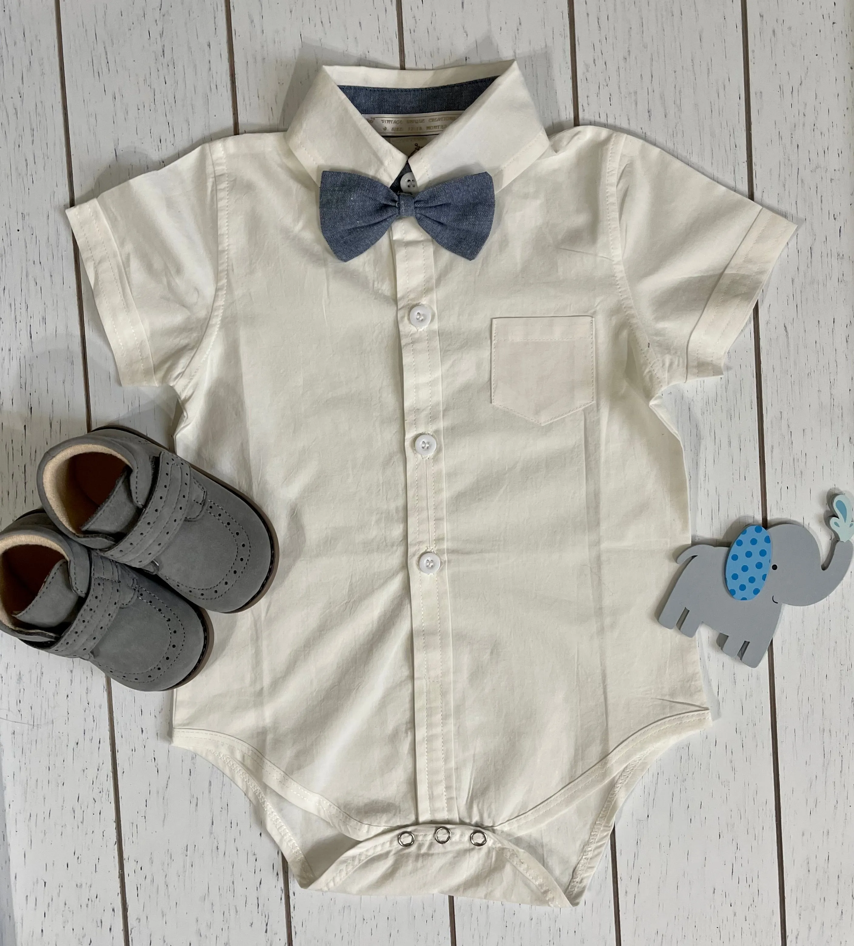 Gentlemen Gray Short With Bowtie and White Shirt Boy Outfit Set