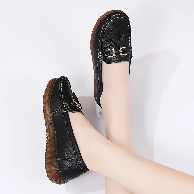 Genuine Leather Women's Soft Sole Comfortable Flat Casual Shoes