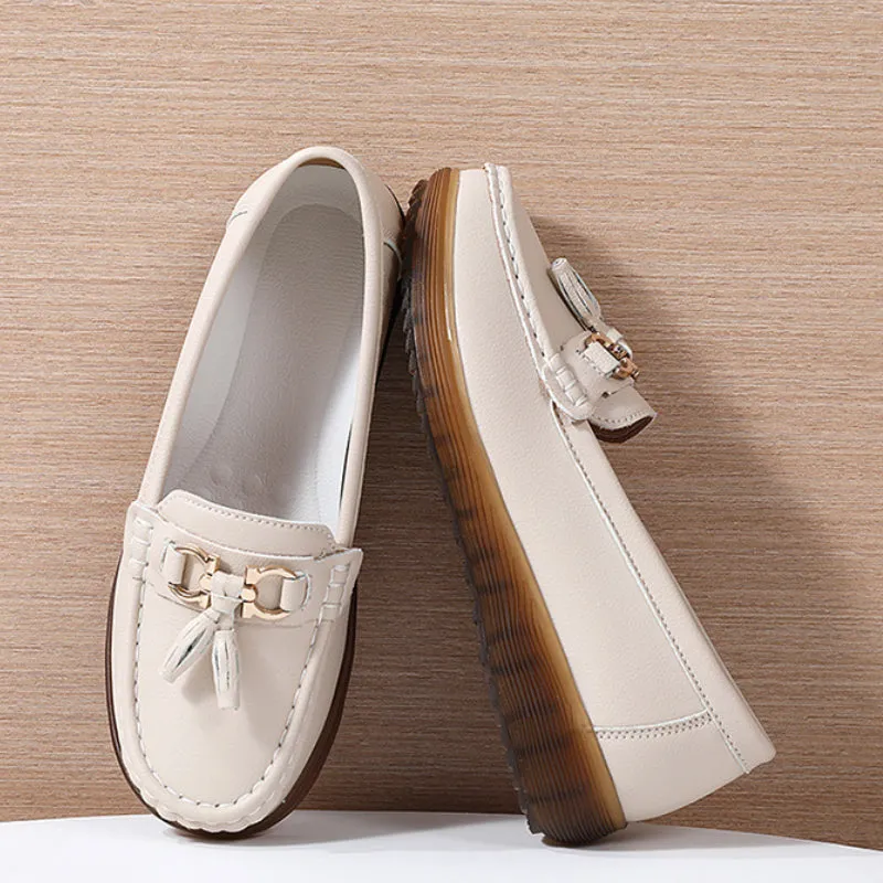 Genuine Leather Women's Soft Sole Comfortable Flat Casual Shoes