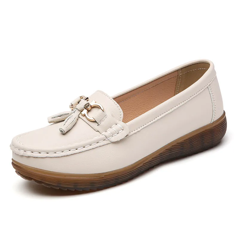 Genuine Leather Women's Soft Sole Comfortable Flat Casual Shoes