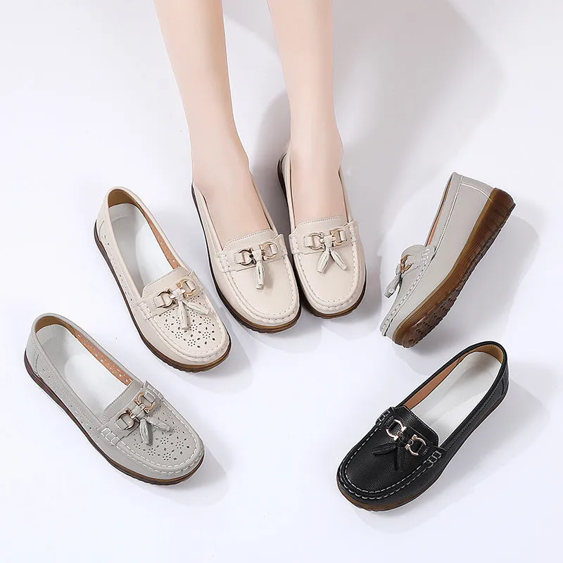 Genuine Leather Women's Soft Sole Comfortable Flat Casual Shoes
